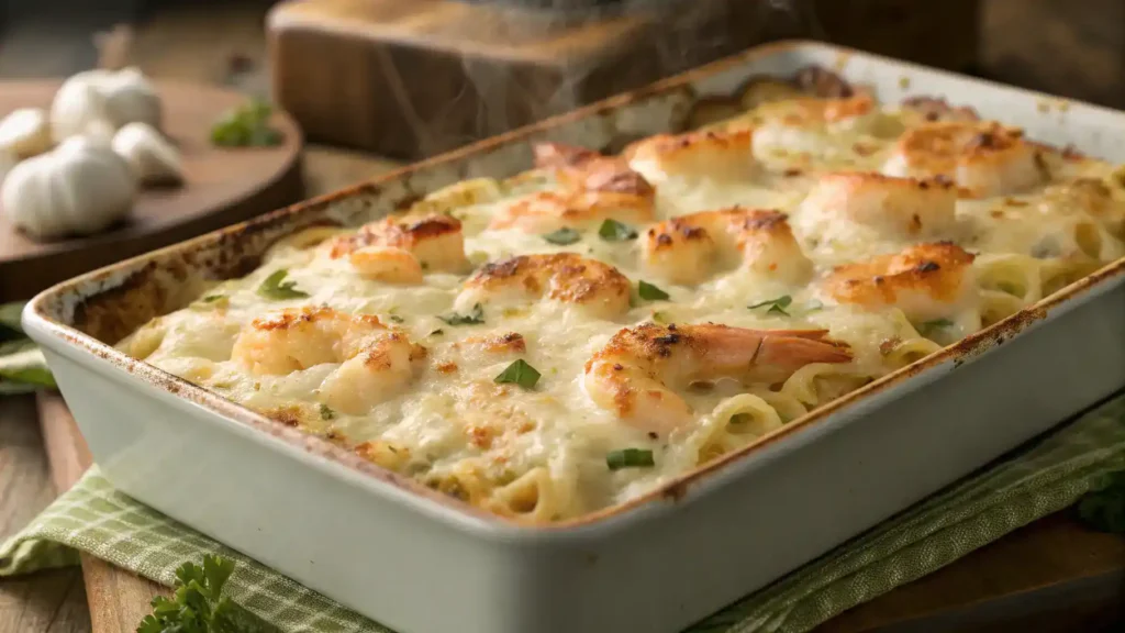 Cheesy Shrimp Scampi Pasta Bake