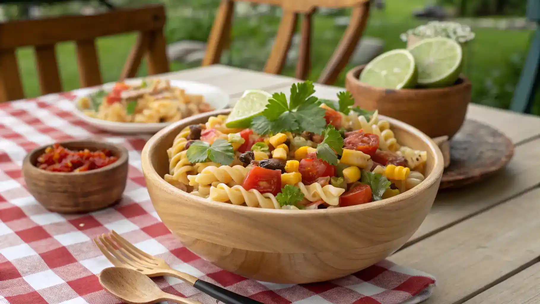 Delicious Cowboy Pasta Salad served in a rustic bowl.