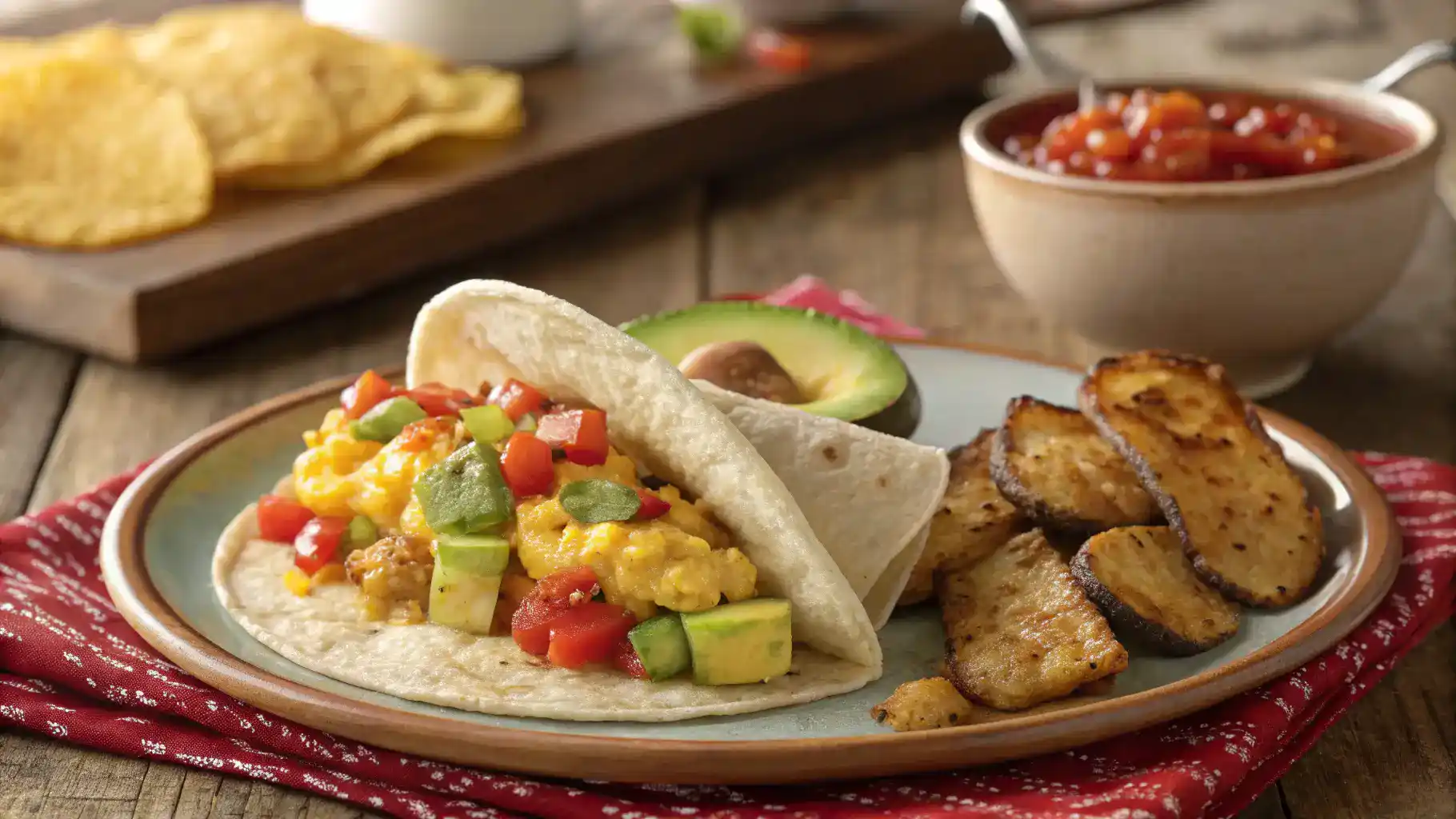 Plated breakfast tacos ready to serve