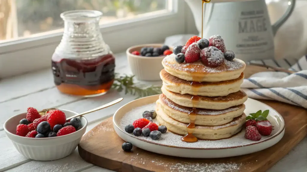 Delicious pancake breakfast with toppings