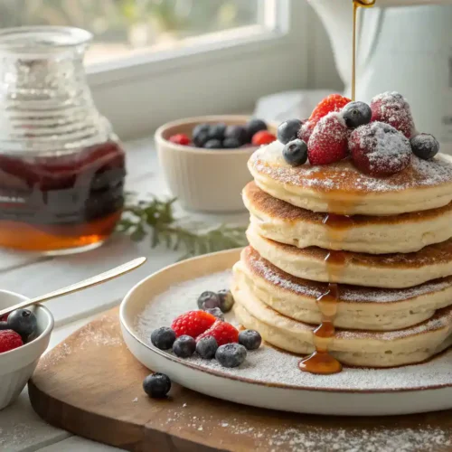 Delicious pancake breakfast with toppings