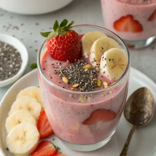 Serving suggestions for Strawberry-Banana Protein Smoothie.