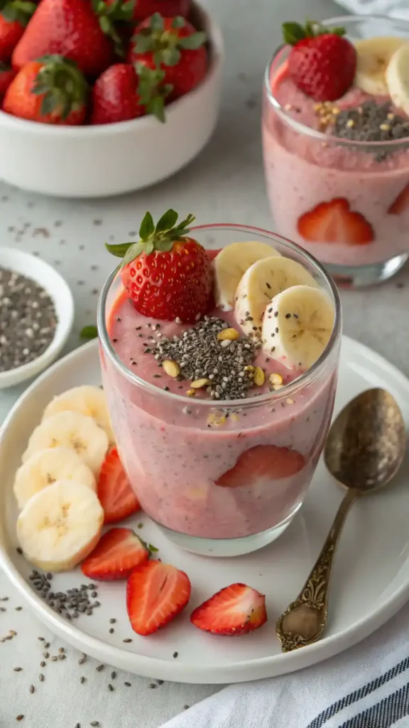 Serving suggestions for Strawberry-Banana Protein Smoothie.