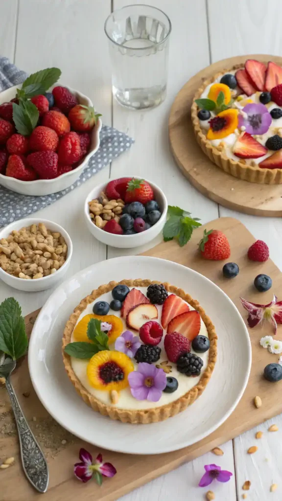 Serving suggestions for No-Bake Greek Yogurt Fruit Tart, featuring garnishes and side dishes.