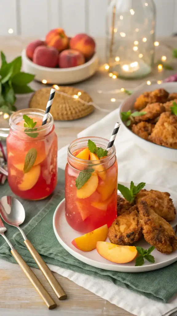 Serving Southern Peach Punch with Fried Chicken