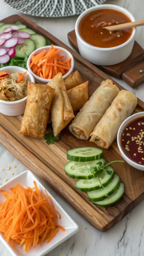 Different serving suggestions for spring rolls.