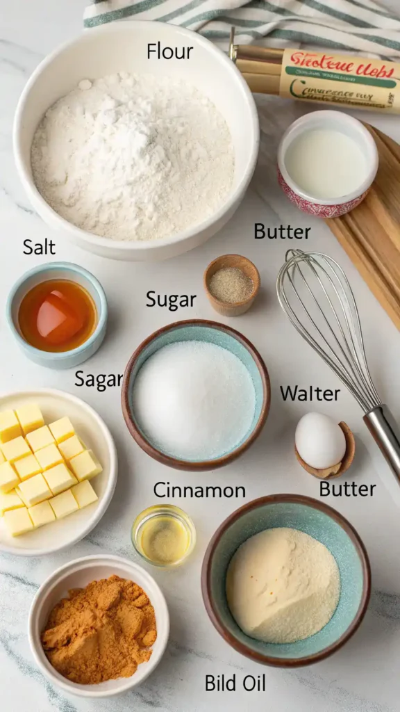 Ingredients for air fryer churros including flour, sugar, and eggs.