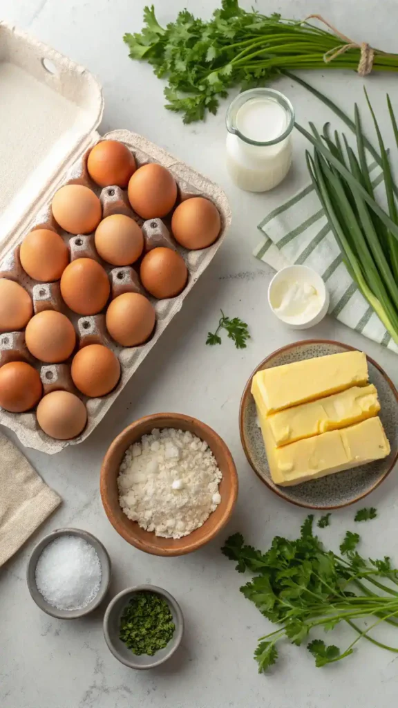 Fresh ingredients ready for making soft scrambled eggs.