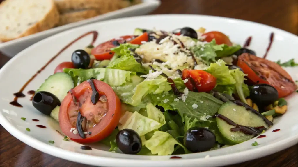 A beautifully plated Olive Garden Salad with vibrant colors and fresh ingredients.