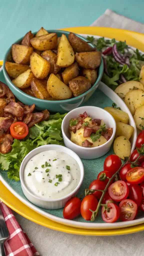 Serving suggestions for air fryer roast potatoes.