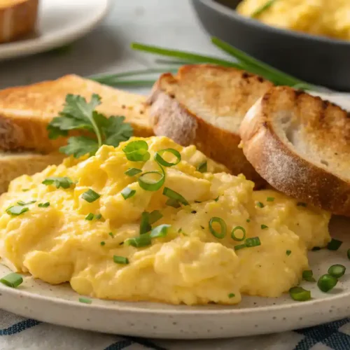 Soft scrambled eggs on a plate
