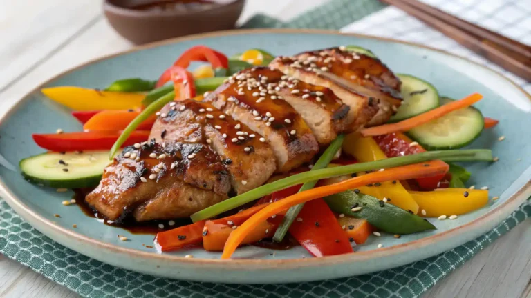 Grilled chicken marinated in Asian chicken marinade served with vegetables.